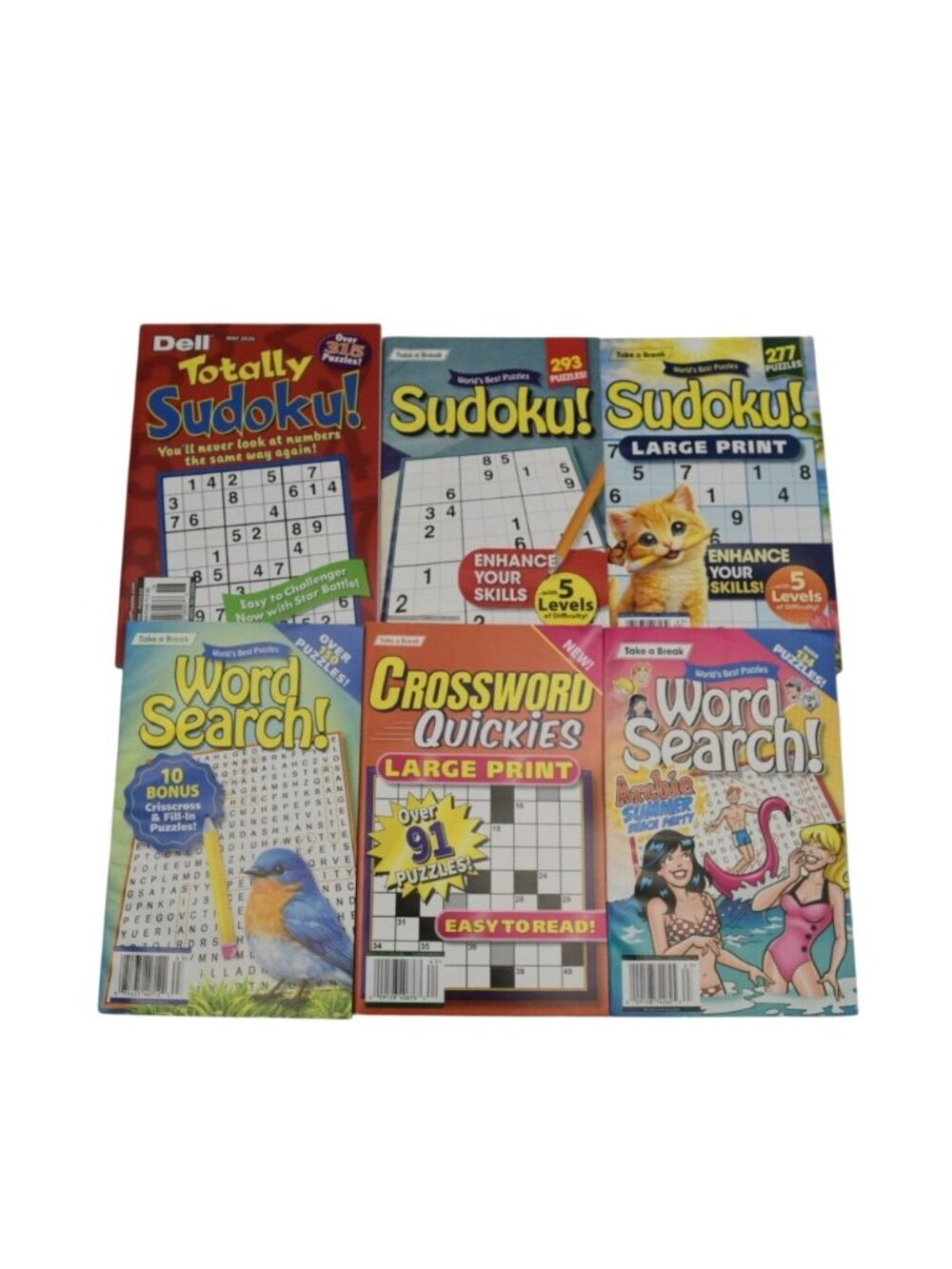 Set Of 6 Puzzle Books Sudoku Word Search Crossword Large Print Various Levels